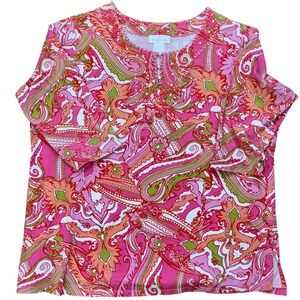 SOFT SURROUNDINGS Women's Size 2X Top Tunic Blouse Pink Orange Sequins Beading